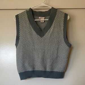 White and Green Herringbone Sweater Vest